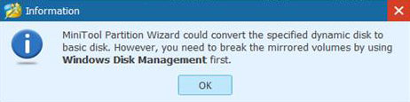 MiniTool Partition Wizardに関するよくある質問 - ミラーリングされたダイナミックドライブをベーシックに変換する方法