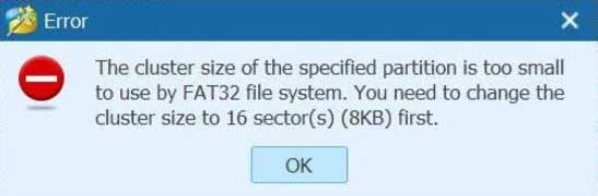 MiniTool Partition Wizardに関するよくある質問 - 指定されたパーティションのクラスターサイズが小さすぎて、FAT32ファイルシステムで使用できません。
