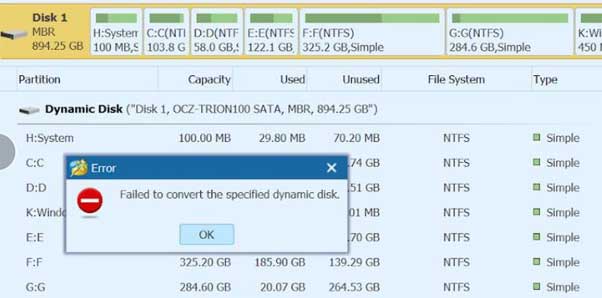 MiniTool Partition Wizardに関するよくある質問 - 「指定されたダイナミックディスクを変換できませんでした」というエラー・メッセージが出ました。