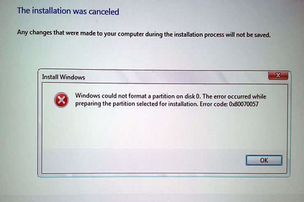 Windowsはディスク0のパーティションをフォーマットできませんでした—エラーコードx80070057