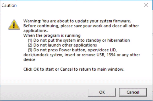 Acer BIOS アップデートに関する警告