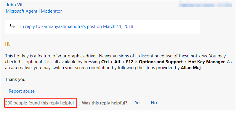 Microsoft フォーラムの回答からのユーザー レポート