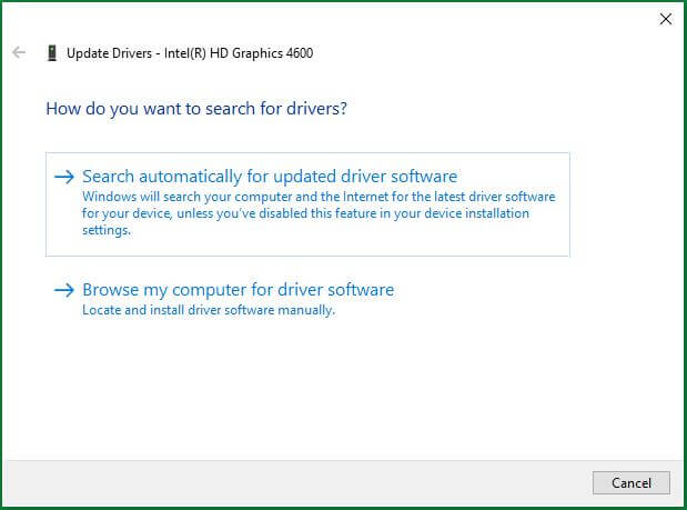 「更新されたドライバー ソフトウェアを自動的に検索」を選択します