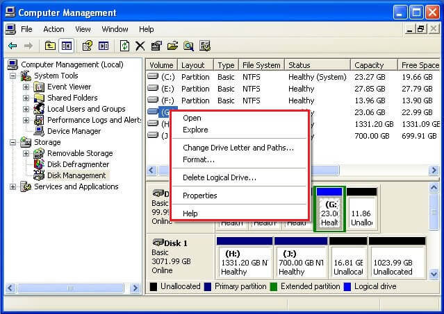 disk management xp