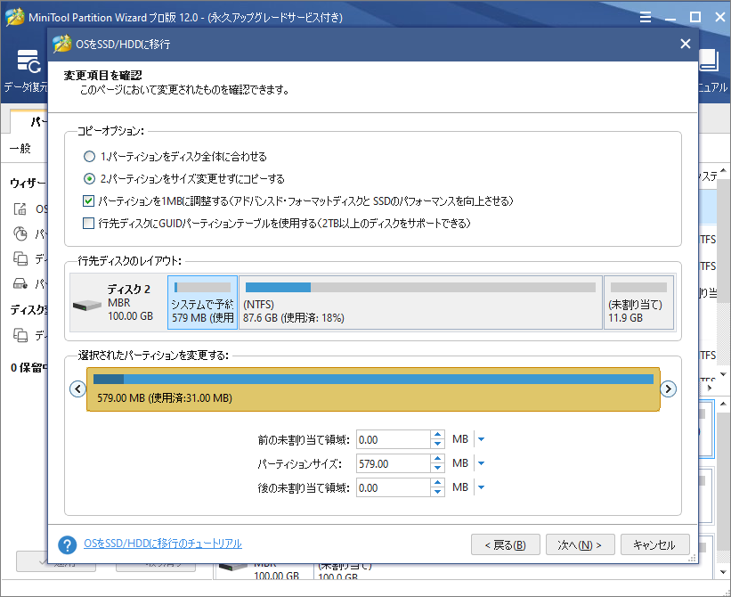 コピーオプションを選択