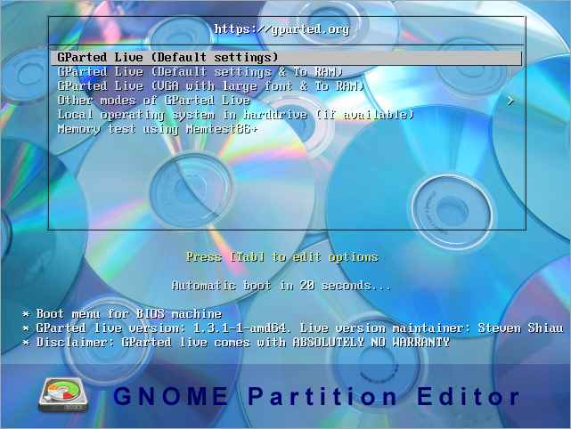 GNOME Partition Editorに入る